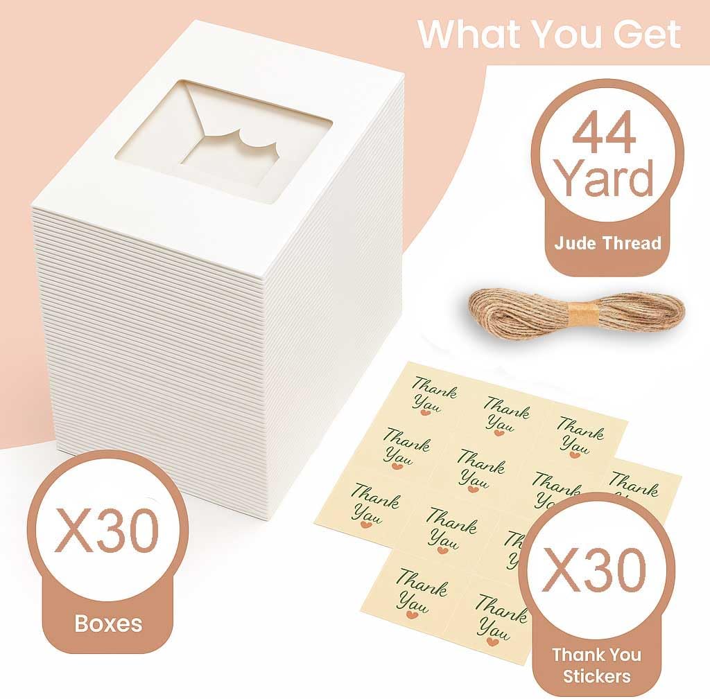 Leafiew 30 Pack Cookie Boxes with Window for Gift Giving – 9x6x3 Inches Bakery Boxes - Small Cookie Containers for Treats, Desserts, Strawberries, Cupcake, Pastry, Charcuterie, Baked Goods (Brown)