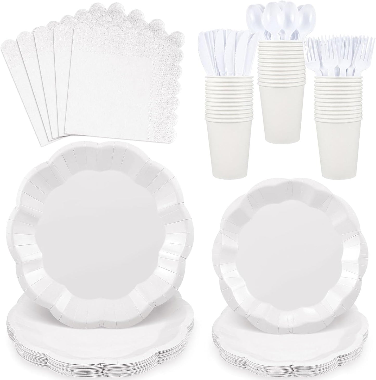 NatNarr 175 Pcs Sage Green Plates and Napkins Set, 25 Guest Sage Green Party Supplies Include Scalloped Paper Plate Napkin Cup Forks Knives Disposable Plastic Cutlery for Wedding Baby Shower Birthday