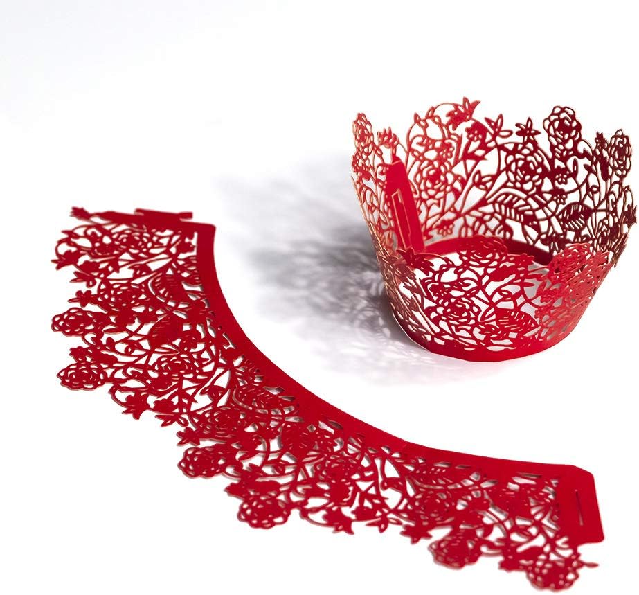 YOZATIA 60pcs Black Rose Lace Cupcake Wrappers Holders, Laser Cut Cupcake Liners Decorative Liners for Wedding Party Birthday Cake Decoration Supplies