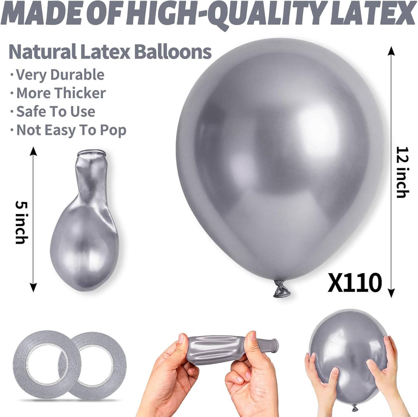 110pcs Black Balloon 12 inch, Black Latex Balloons for Birthday Party Baby Shower Wedding(with 2 Ribbons). - Colors A
