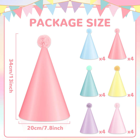 24 PCS Rainbow Party Hats - DIY Assemble Pastel Rainbow Themed Paper Hats Pastel Party Birthday Party Cone Hats Macaron Themed Party Hats for Kids and Adults Birthday, Baby Shower Party Decorations