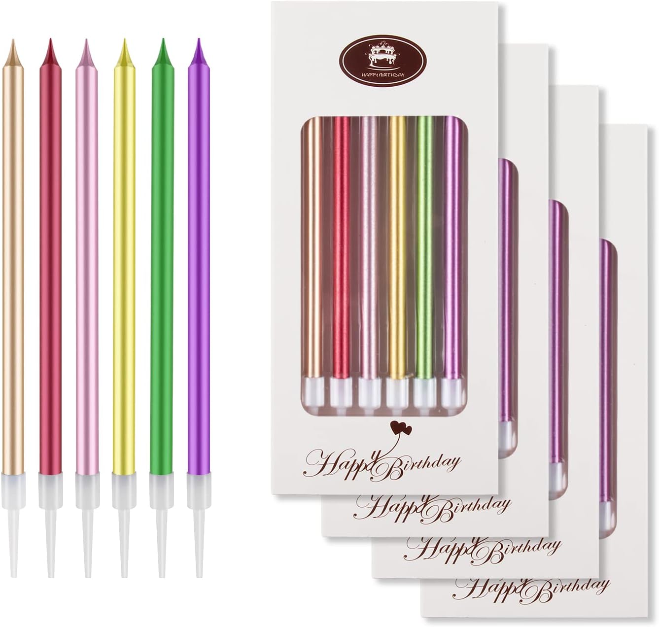 BEAN LIEVE 24-Count Birthday Candles - Long Thin Cake Candles Slow Burning Candles for Birthday, Wedding, Lucky Party Decoration (Champagne Gold)