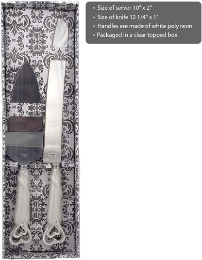 FASHIONCRAFT 2401 Interlocking Hearts Design Cake Knife and Server Set, Wedding Cake Knife and Server Set, Silver Stainless Knife Set