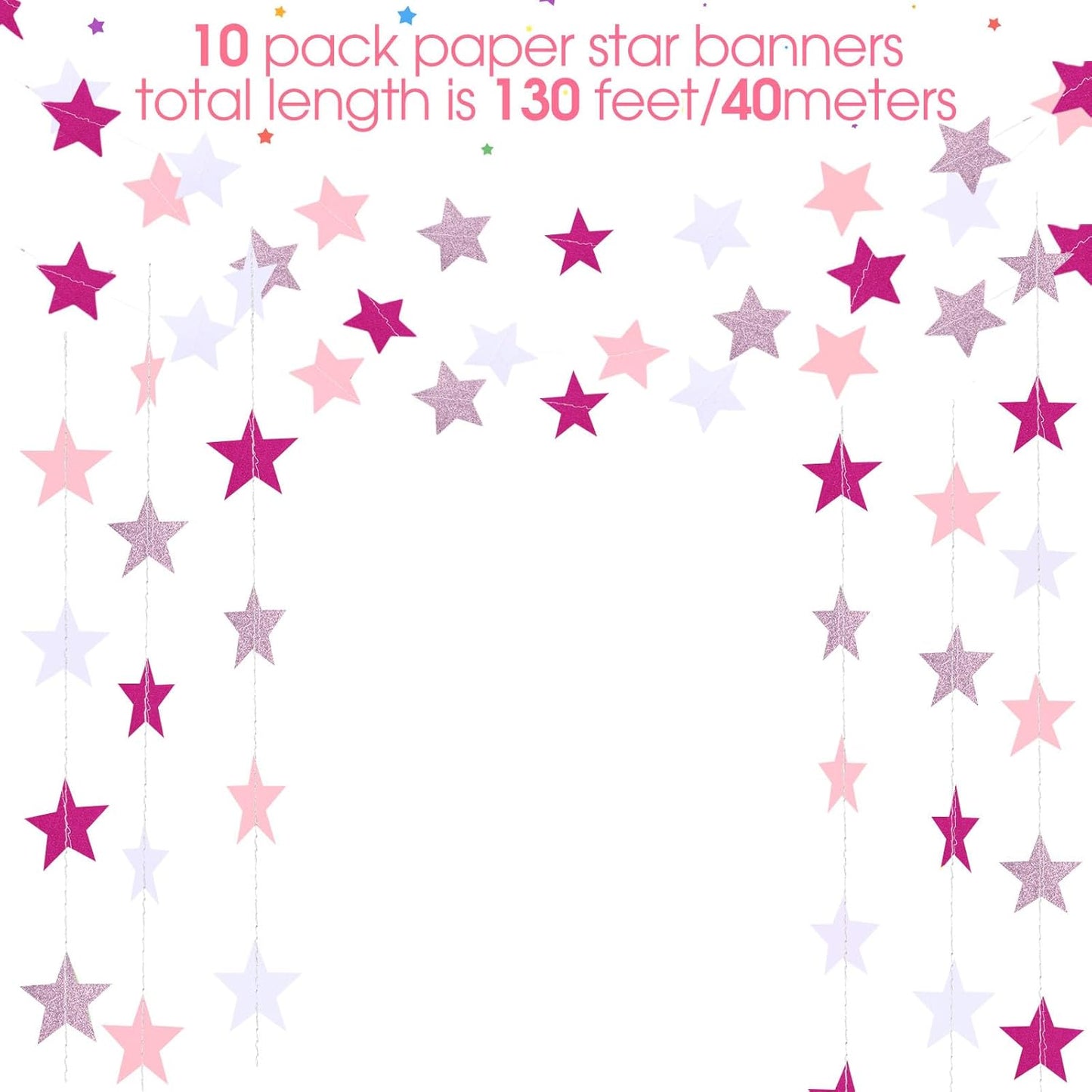 Patelai Glitter Star Garland Banner 2026 Graduation Decor 130 Feet Star Hanging Banner Twinkle Backdrop for Party Birthday Classroom Wedding Supplies(Gold)