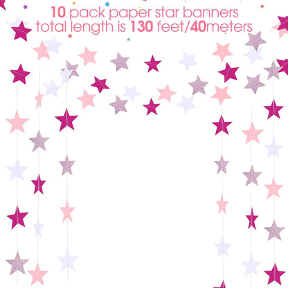 Patelai Glitter Star Garland Banner 2026 Graduation Decor 130 Feet Star Hanging Banner Twinkle Backdrop for Party Birthday Classroom Wedding Supplies(Gold)