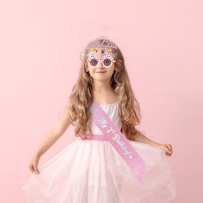 YARIEW 3rd Birthday Decorations, 3rd Glitter Purple Sash and Crown Kit with Happy Birthday Sunglasses, Tiara Princess Crown and Sash Party Outfit Accessory
