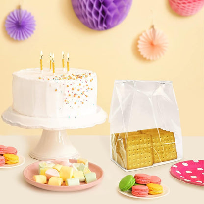 Gusseted Flat Bottom Cellophane Bags with Paper Insert 50Pcs 4x2x8 Inches Smore Bags