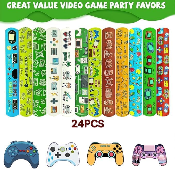 74PCS Video Game Party Favor 50PCS Video Party Stickers&24PCS Slap Bracelets Game Supplies Team Gift Filler
