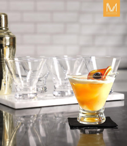 LUNA & MANTHA Martini Glasses, Martini Cocktail Glasses for Margarita, Manhattan, Cosmopolitan, Espresso, Home Bar, Evening Parties, Birthdays, Housewarming Gift,8oz-Stemless Set of 4