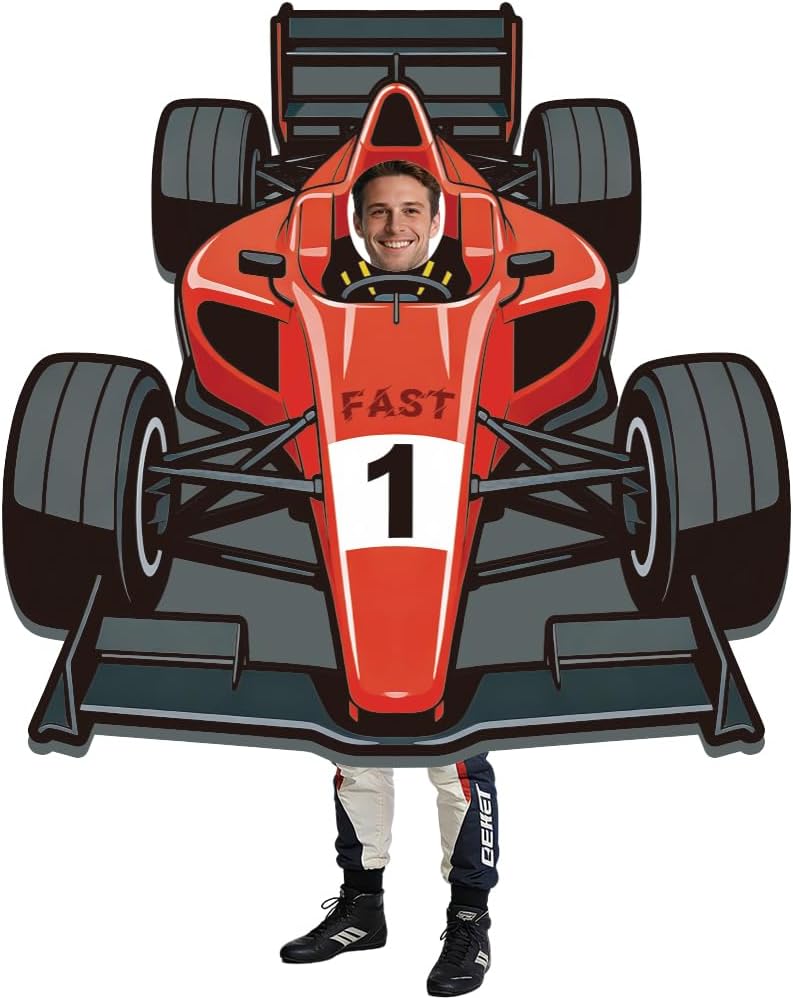 WADORN Race Car Photo Prop Selfie Frame Banner, 5x5.2 Ft Large Racing Theme Party Decorations Backdrop Red Fast 1 Car Photography Background Hanging Supplies for Men Home Racing Birthday Party