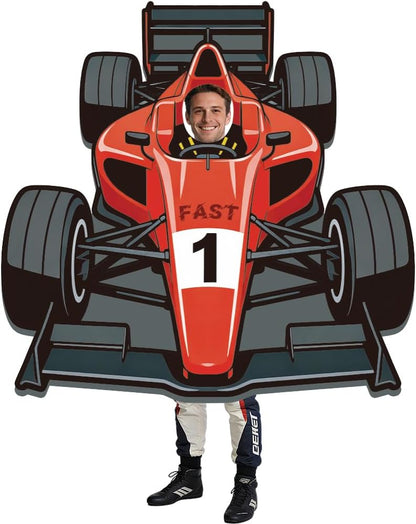 WADORN Race Car Photo Prop Selfie Frame Banner, 5x5.2 Ft Large Racing Theme Party Decorations Backdrop Red Fast 1 Car Photography Background Hanging Supplies for Men Home Racing Birthday Party