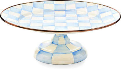 MACKENZIE-CHILDS Enamel Pedestal Platter, Round Cake Stand, Large, Black-and-White Courtly Check