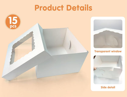 15 Pcs Cake Boxes,12x12x8 Inches White Bakery Boxes with Window,Tall Dessert Boxes,Cookie Boxes for Multi-Layer Cakes,Cake Containers for Birthday,Party,Valentine’s Day by GBF
