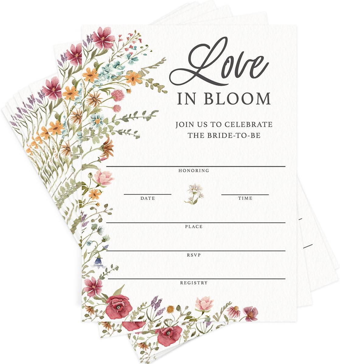 Printed Party Bridal Shower Game Set – 4 Fun Games and Activities for 30 Guests, Includes Bingo, He Said She Said, Bride & Groom Trivia, and Wedding Phrase Guessing Game, Love In Bloom Wildflower Design