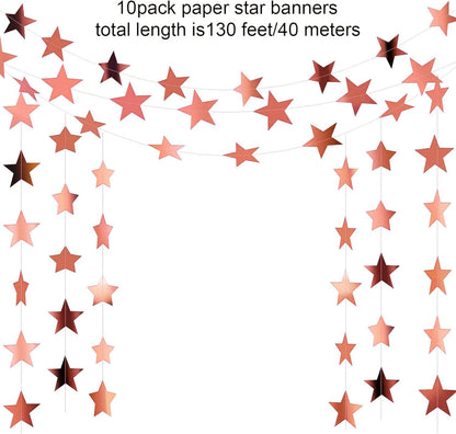 Patelai Glitter Star Garland Banner 2026 Graduation Decor 130 Feet Star Hanging Banner Twinkle Backdrop for Party Birthday Classroom Wedding Supplies(Gold)
