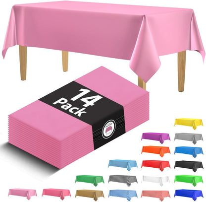 14 Pack Black 54 x 108 in. Rectangle Disposable Plastic Tablecloths - Smooth Decorative Covers for Parties, Weddings