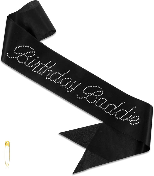 Birthday Sash for Women Birthday Baddie Sash Glitter Black Birthdays Sashs Funny Birthdays Sashs with Glitter Rhinestones Decorations for Women Funny Baddie Decorations Party Supplies