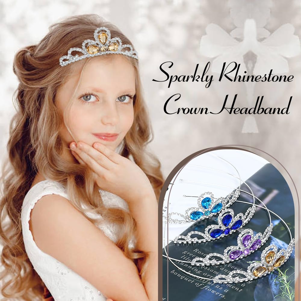 inSowni 8 Pieces Silver Metal Glitter Waterdrop Rhinestone Princess Crown Headbands Tiaras Wedding Birthday Party Prom Headpieces for Women Brides Bridesmaids