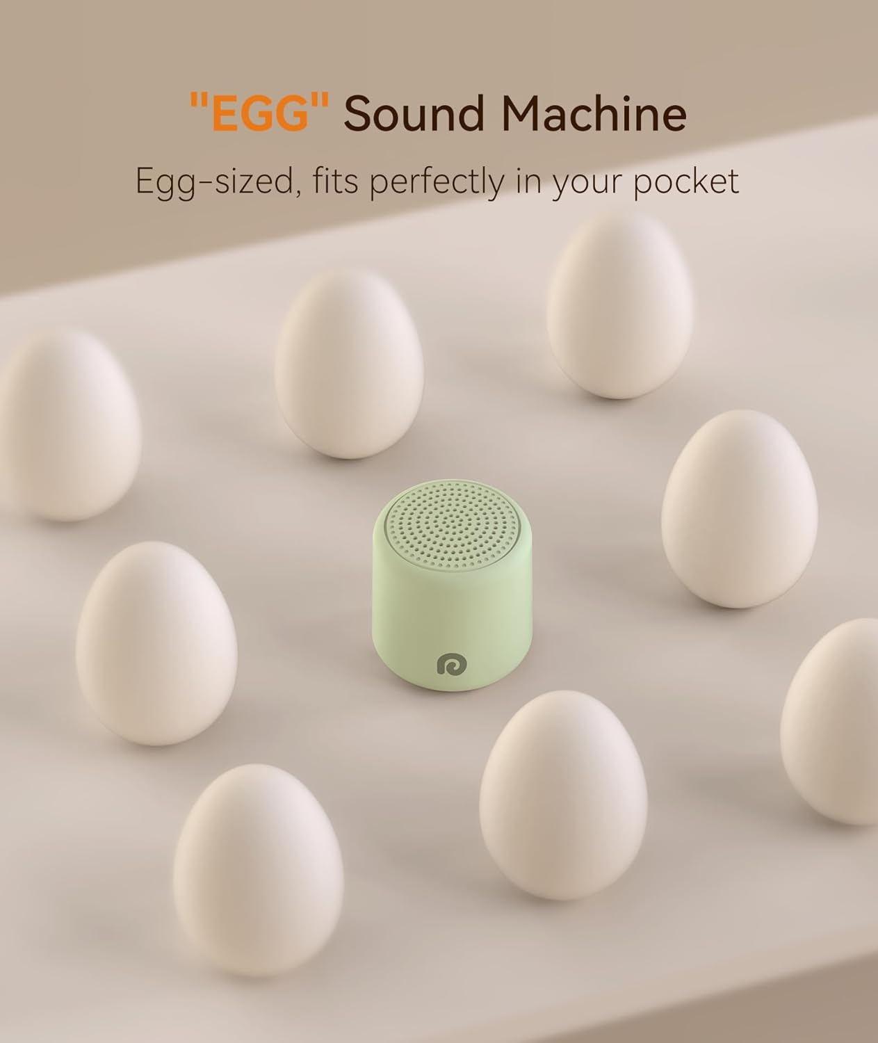 Dreamegg Portable Travel White Noise Machine for Sleep, Features Powerful Battery, Egg-Sized, 16 Nature Sounds, Timer, for Baby Adults Office Privacy Home Gift, Cream
