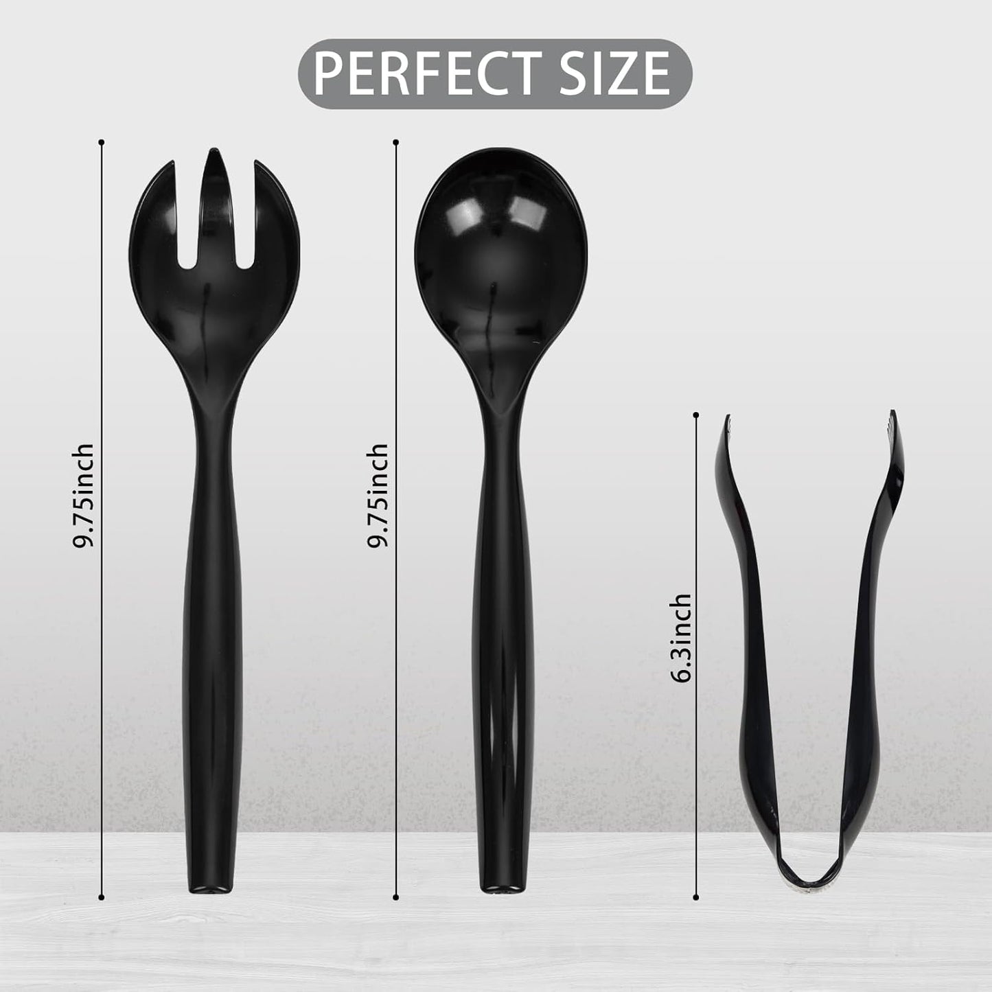 Supernal 72pcs Plastic Serving Utensils Heavy Duty Disposable Serving Tongs Black Disposable Serving Set 10" Spoons 10" Forks 6" Tongs Each 24pcs