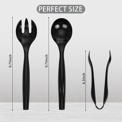 Supernal 72pcs Plastic Serving Utensils Heavy Duty Disposable Serving Tongs Black Disposable Serving Set 10" Spoons 10" Forks 6" Tongs Each 24pcs
