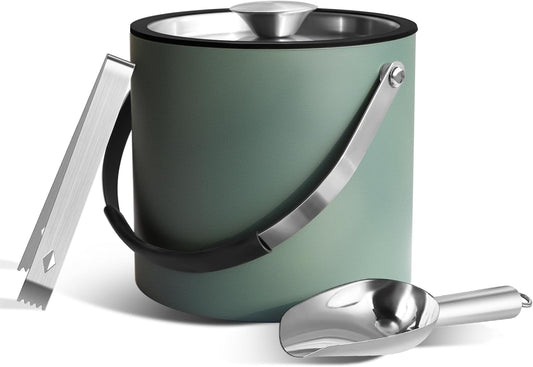 Bakpoco 3L Ice Bucket with Silicone Lid, Scoop, Tongs & Strainer, Stainless Steel Double Wall Insulated Ice Buckets for Parties & Cocktail Bar, Outdoor Champagne Ice Container Bin, Navy