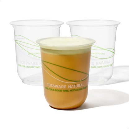 TOSSWARE NATURAL 12oz Arc - Plant Based 98mm Clear Cold Cups - Plastic Alternative for Parties, Bachelorettes, Weddings - Recyclable - Set of 100