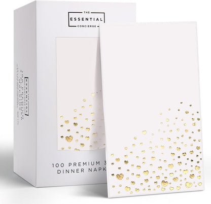 Stylish Gold Dinner Napkins, 100 White and Gold Napkins, Disposable Party Napkins, 7.5x4.25 Inch Wedding Napkins for Reception, 3-Ply Dinner Napkins, Disposable Napkins for Party, Gold Paper Napkins
