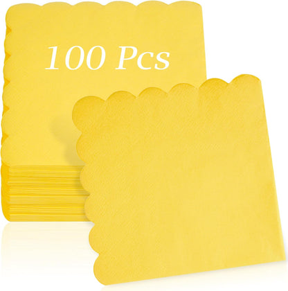 100 Pcs Cocktail Napkins, 2-Ply 5 x 5 Inches Disposable Scalloped Napkins, Thick Premium Dessert Napkins for Party, Wedding, Dinner, Birthday, Anniversary, Festival (Sage Green)