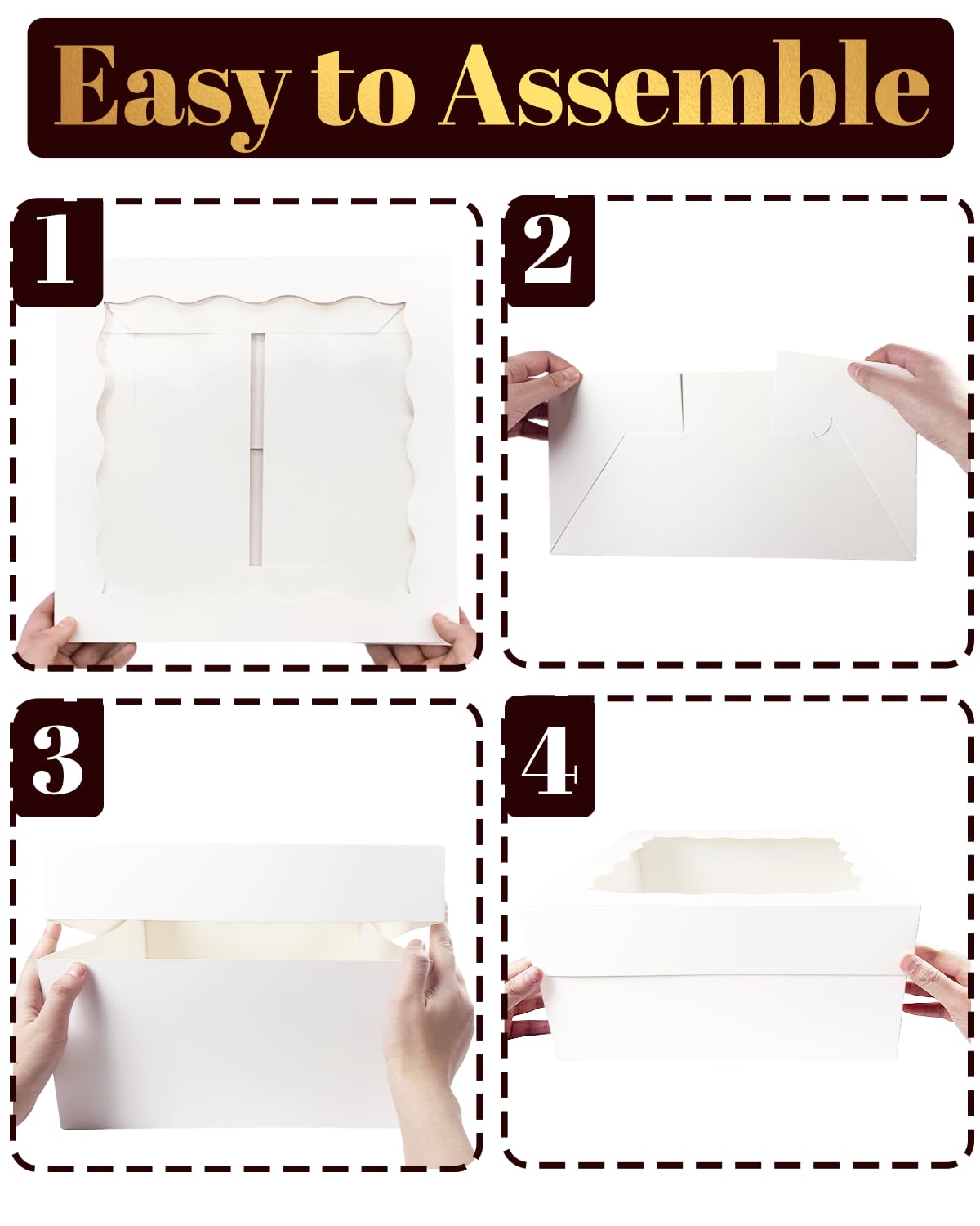 qiqee White 6x6x5 Cake Box, 4 Sets White Cake Box with Window ＆ 4 Sets 6" White Cake Round Boards, 6inch Cake Containers
