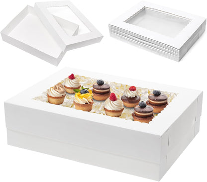 Mefleet 10pcs 19x14x5 Half Sheet Cake Boxes with Window Rectangle 1/2 Sheet Bakery Boxes for Pastry Baking Cake, Cupcakes, Donuts, Cookies, Pie Treat Packaging White Large