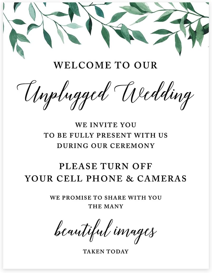Andaz Press Wedding Party Signs, Natural Greenery Green Leaves, 8.5x11-inch, Bridal Shower Scavenger Hunt, 1-Pack - Colors D