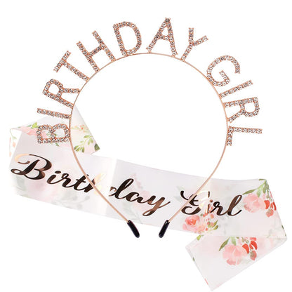 AOPRIE Birthday Girl Crown for Women with Sash Rose Gold Tiara for Women Headband Princess Crown Rhinestone Happy Birthday Accessories