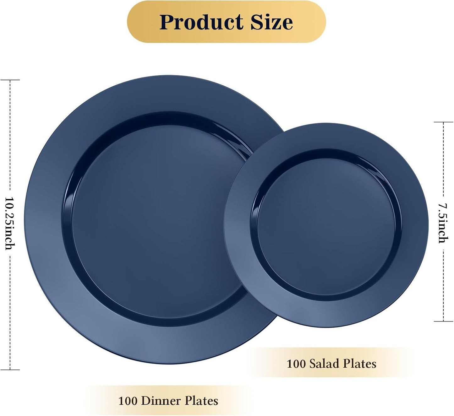 Goodluck 200PCS Gold Plastic Plates, Heavy Duty Disposable Gold Plates with 100 10.25 inch Dinner Plates and 100 7.5 inch Dessert Plates for Party, Holiday, Wedding, Thanksgiving