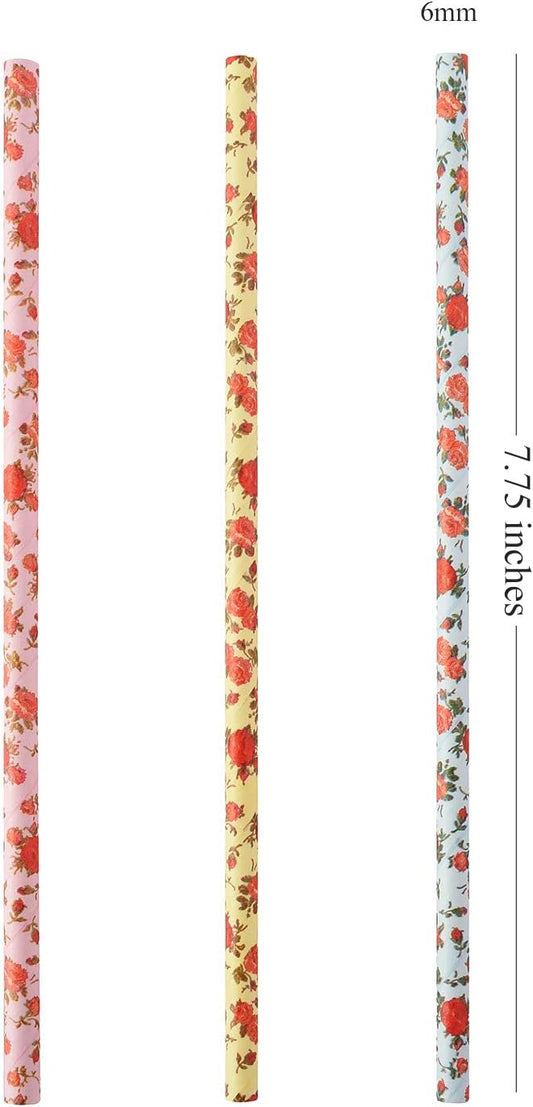 ALINK Floral Paper Straws, Biodegradable Disposable Flower Straws for Bridal/Baby Shower, Wedding, Shabby Chic/Vintage Tea Party, Birthday, Events and Christmas Decorations