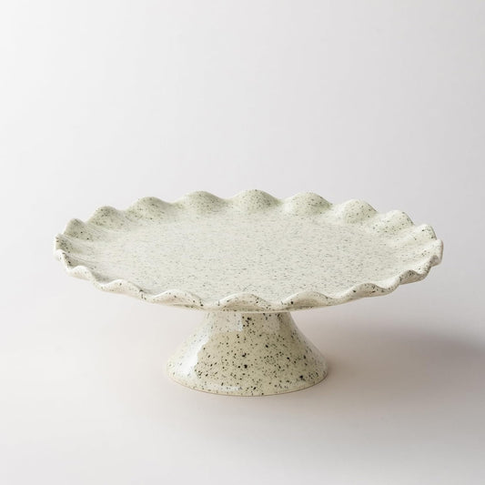 Cake Stand Ceramic, Small Cake Stand for 8 Inch Cake, Vintage Dessert Stand with Ruffle Trim for Mother's Day, Decorative Pedestal Cake Plate Cupcake Stand for Tea Party, Teal