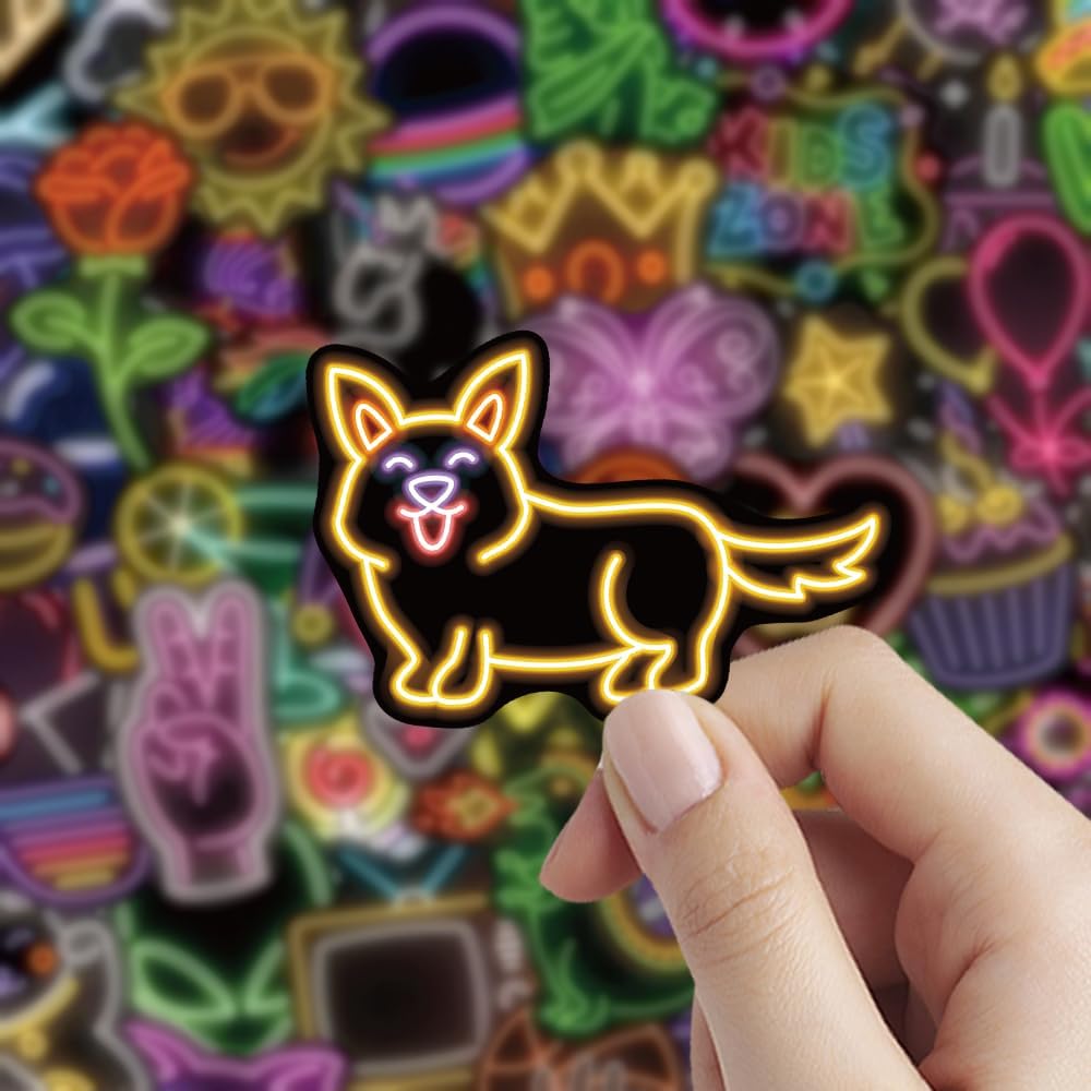 150 Pcs Cool Neon Sign Vinyl Stickers for Kids Teens Waterproof Water Bottle Stickers Pack for Laptop Phone Case Guitar Skateboard Helmet Bike Car Decals School Carnival Party Favors Supplies