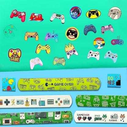 74PCS Video Game Party Favor 50PCS Video Party Stickers&24PCS Slap Bracelets Game Supplies Team Gift Filler
