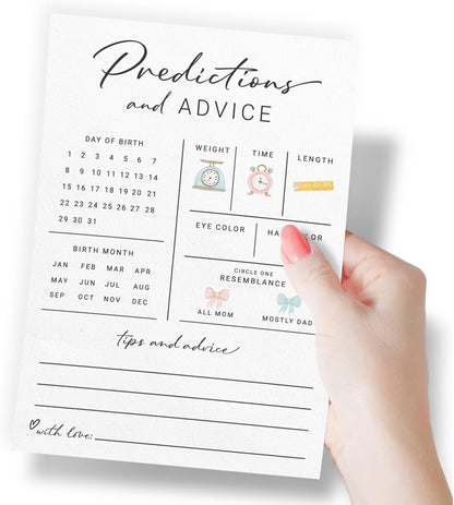 Printed Party Baby Predictions & Advice Cards for New Parents – Baby Shower Game, Wishes for Mommy & Daddy, Gender Reveal Boy or Girl, Modern Minimal Design, 30 Cards