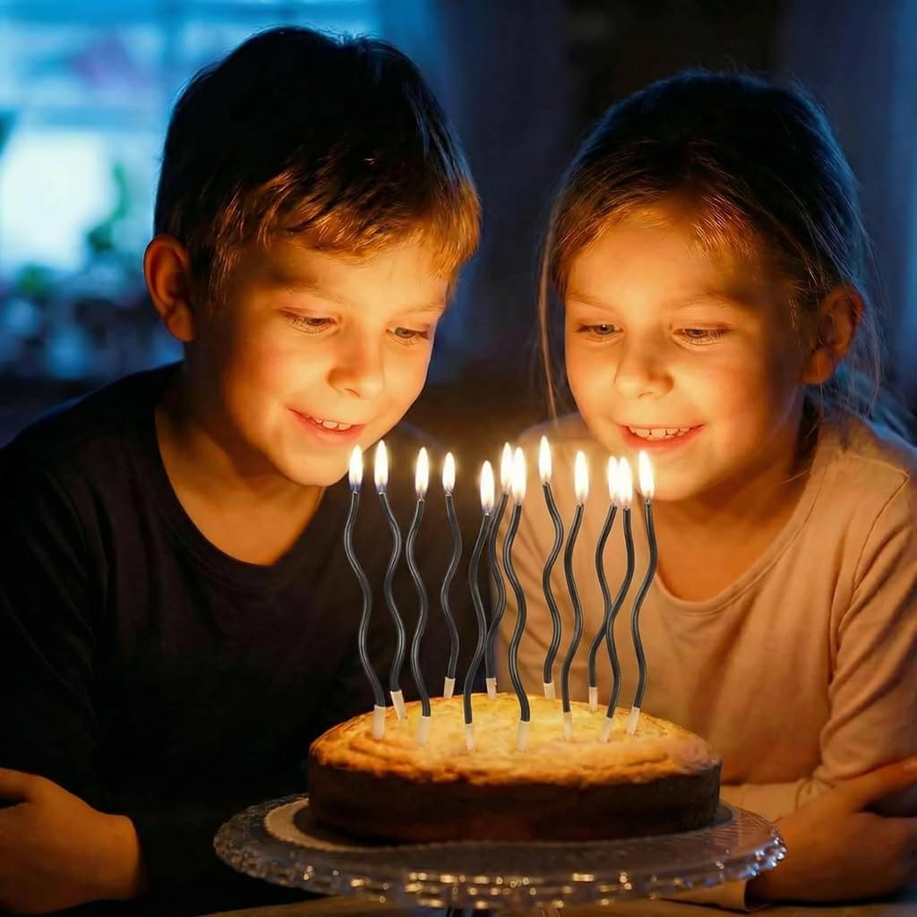 12-Count Spiral Birthday Candles, Long Twisty Gold Party Candles with Candle Holders, Long Burning for Weddings, Birthdays, Party Decorations, Cupcakes, Anniversary and Meetups (Gold)