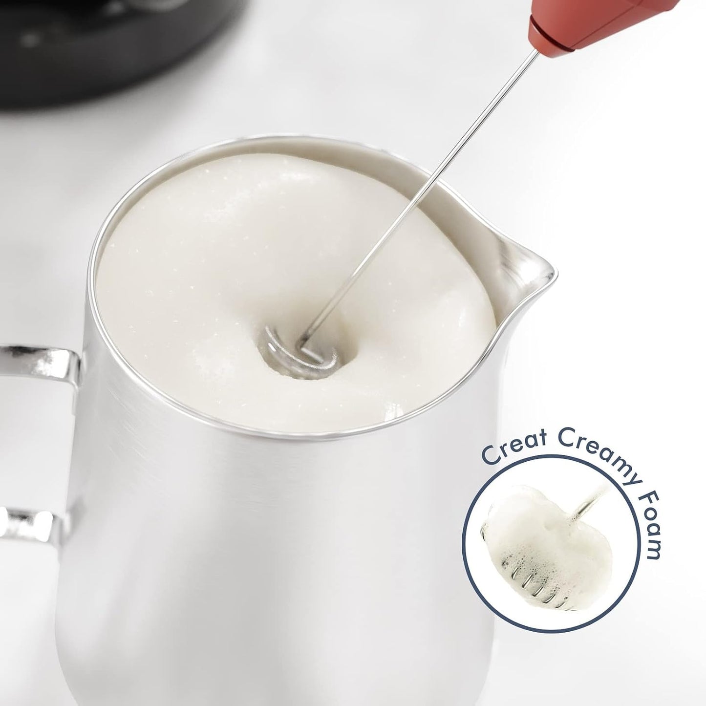 Powerful Milk Frother Wand - Mini Handheld Milk Frother with Stainless Steel Whisk - Battery-Powered Drink Mixer for Coffee, Lattes, Cappuccinos, Matcha - Coffee Enthusiasts Gift - Black
