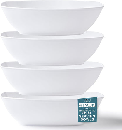 Posh Setting Black Plastic Serving Bowls Disposable - Oval Bowls - Oval Candy Bowl - Plastic Snacks & Chip Bowls for Parties - Black Party Serving Dishes 4 pack