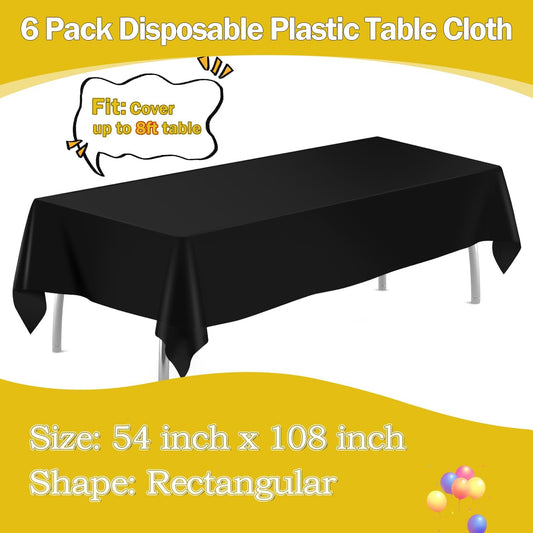 tujol Royal Blue 6 Pack Plastic Table Cloth 54" x 108", Disposable Tablecloths Rectangle Table Cover, Plastic Tablecloths for Parties