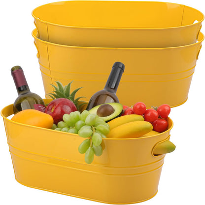 3 PCS 15.3 x 9 x 6 inches White Metal Galvanized Tub with Iron Handles, 3 Gallon Beverage Tubs for Parties, Large Ice Buckets for Beer, Wine, Cocktails & Outdoor Events