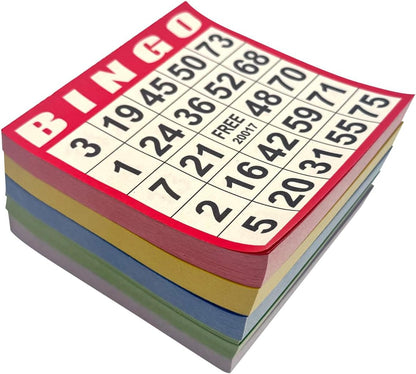 JUNWRROW Bingo Paper Game Cards - 500 Sheets (100 Books of 5 Colors) - 4"x4" Disposable Cards- Ideal for Seniors, Family Game Night, Large Groups,Classroom Activities