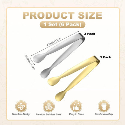 M METERXITY 12-Pack Mini Serving Tongs, 4.3 Inch 304 Stainless Steel Mini Sugar Cube Ice Tongs for Tea and Coffee Party/Outdoor Activities, Small U-shaped Metal Accessories [Colorful]