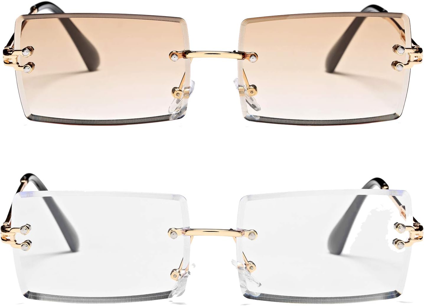 Rectangle Sunglasses for Men/Women Small Rimless Square Shade Eyewear
