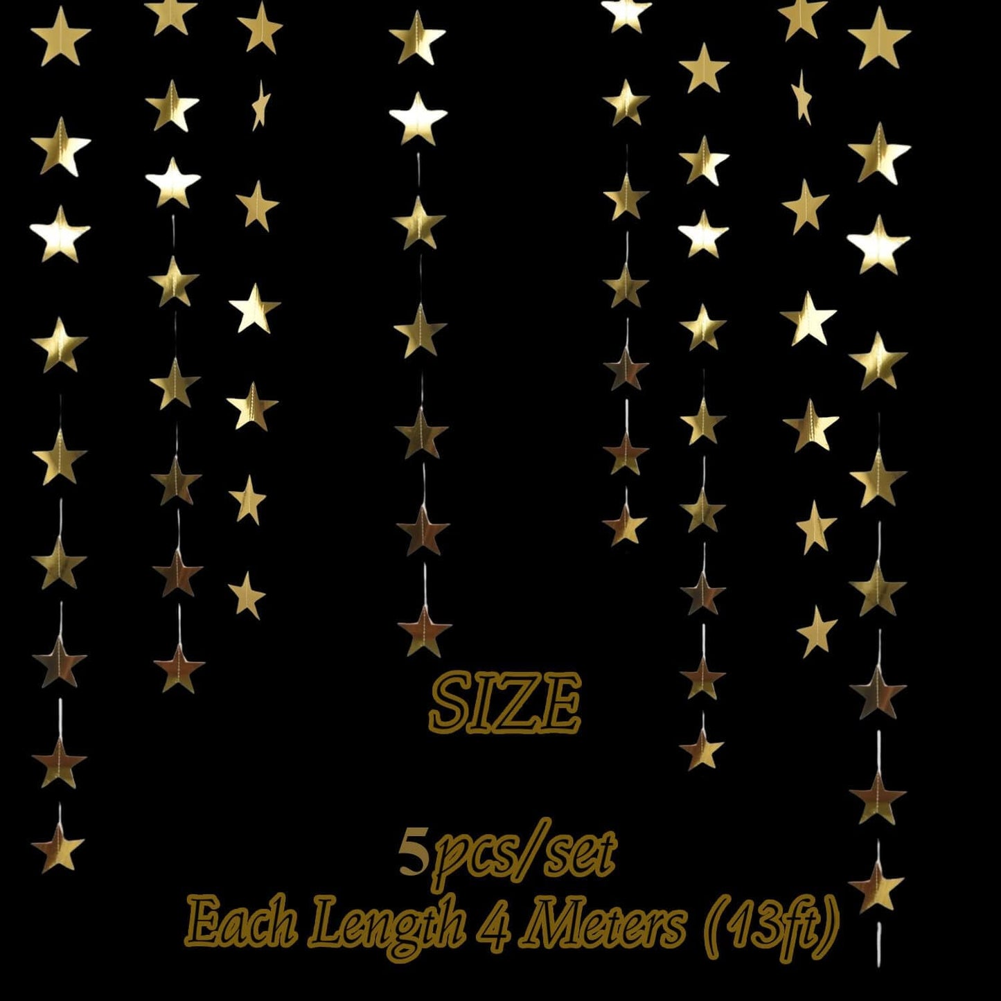 105Feet Gold Star Garland Party Banner for Graduation Decorations 2026 Class Grad Birthday Hanging- Golden Double Side Twinkle Paper Stars Streamers Backdrop for Wall Ceiling Decor, 8Pack