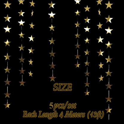 105Feet Gold Star Garland Party Banner for Graduation Decorations 2026 Class Grad Birthday Hanging- Golden Double Side Twinkle Paper Stars Streamers Backdrop for Wall Ceiling Decor, 8Pack