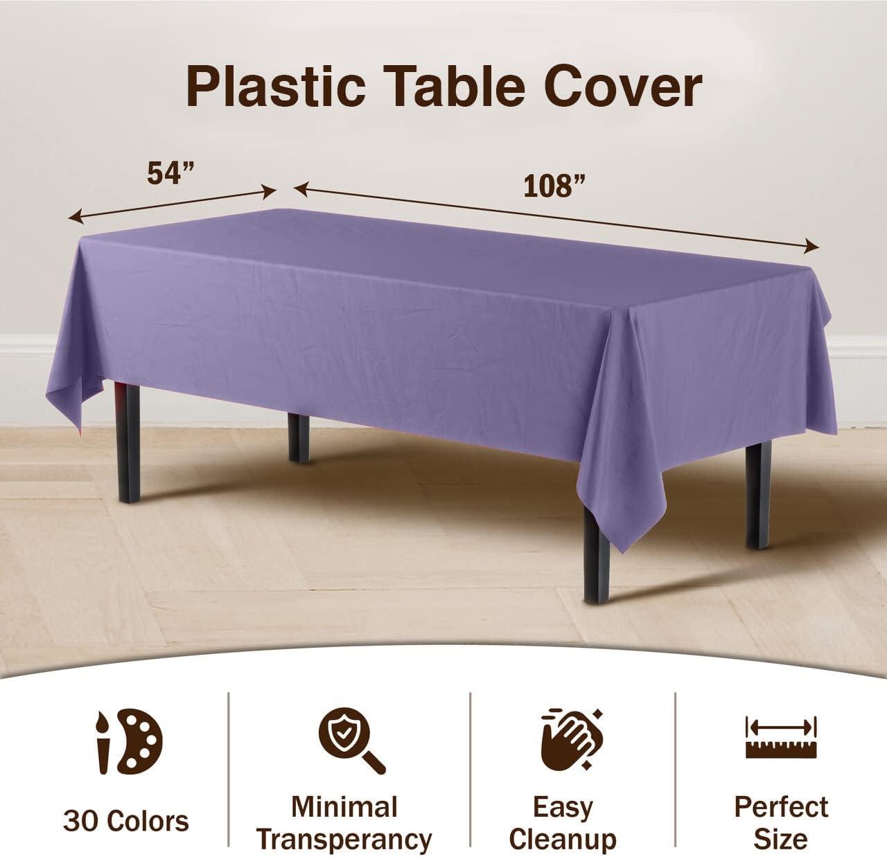 12-Pack Premium Plastic Tablecloth 54in. x 108in. Rectangle Table Cover - Dark Blue - Colors B